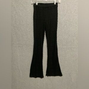 Vintage Boho Black Crochet Knit Flare Pants Sheer Mesh Bell Bottoms High Waist S